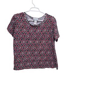 Alfred Dunner top womens size large petite red black floral blouse casual
